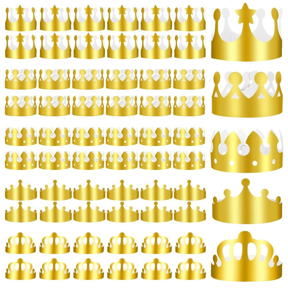 8259 60 Pieces Paper Crowns Hat Gold Birthday Party Crown Hats for Birthday